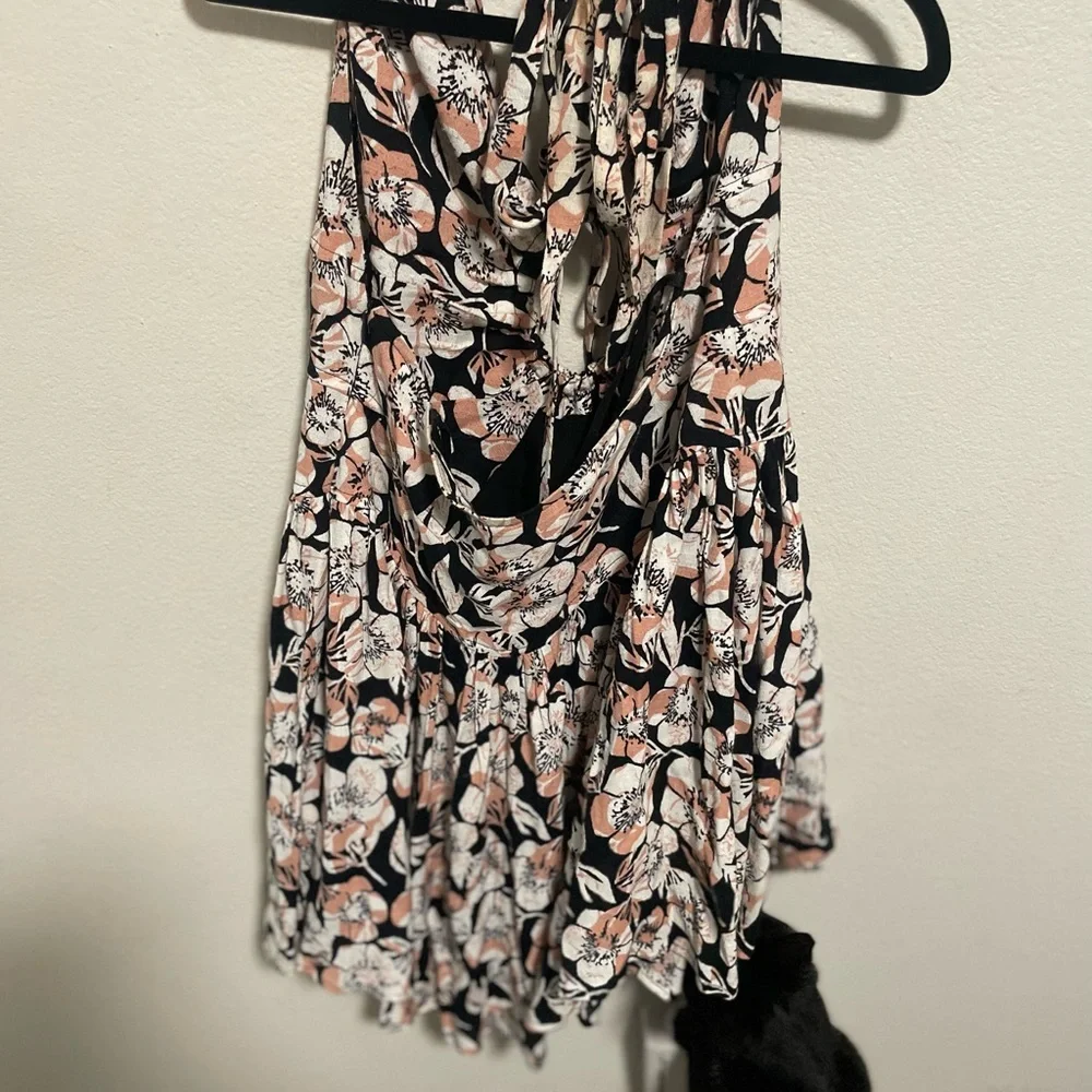 Free People Black and Cream Floral Mini‎ Dress Size Medium